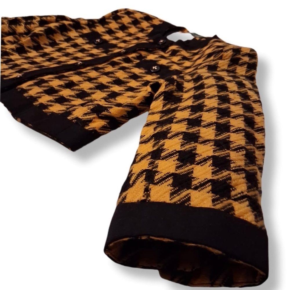 HARVÉ BERNARD Vintage Tweed Houndstooth Blazer Jacket - Black and Yellow Size 12 - Picture 5 of 10